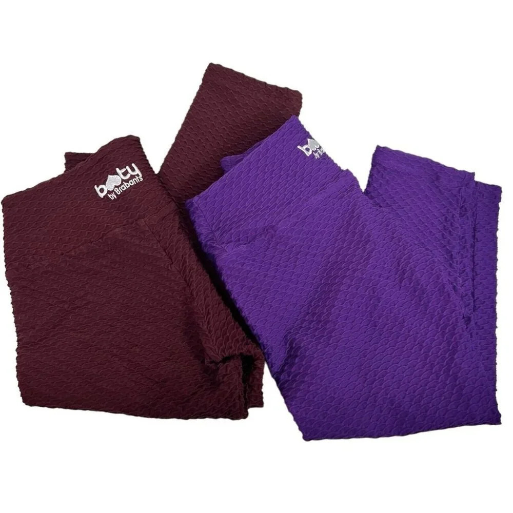 Booty by Brabants 2 Pair Cropped Capri Leggings Purple Red Women OSFM